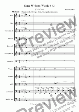page one of Song Without Words [Cycle Two # 43] [Woodwinds, Strings, Horn ,Trumpet, Percussion]