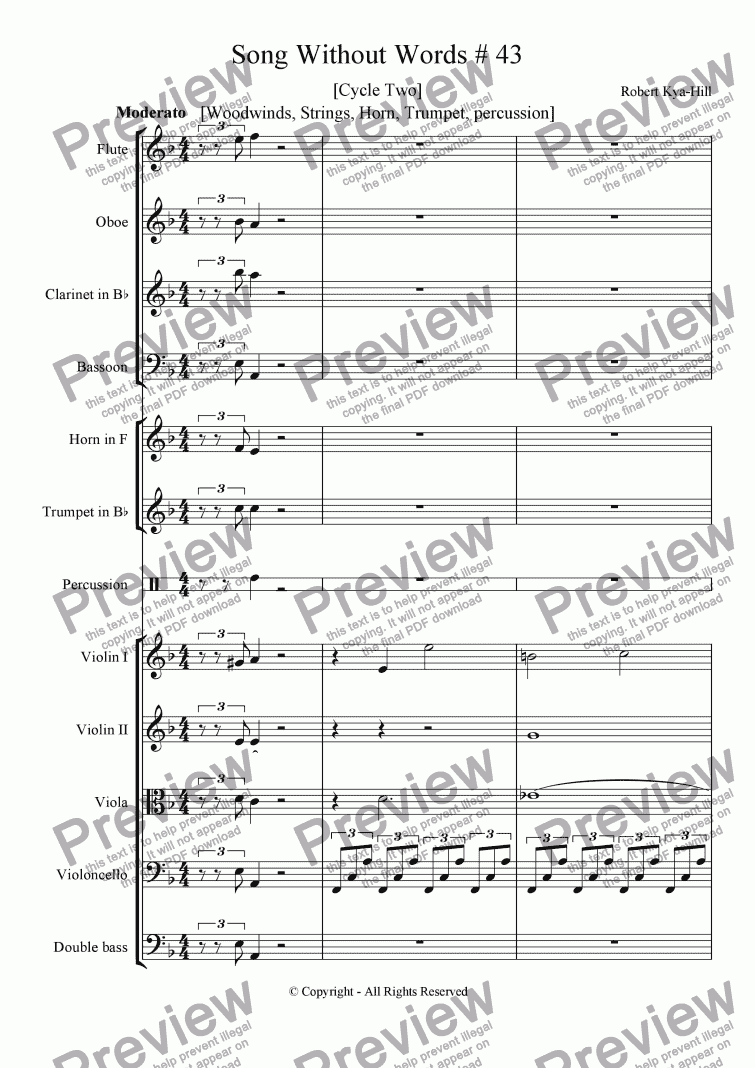 page one of Song Without Words [Cycle Two # 43] [Woodwinds, Strings, Horn ,Trumpet, Percussion]