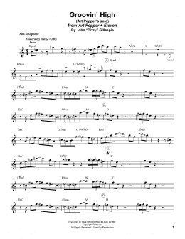 page one of Groovin' High (Alto Sax Transcription)