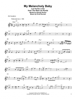 page one of My Melancholy Baby (Alto Sax Transcription)