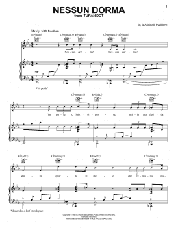 page one of Nessun Dorma (Piano, Vocal & Guitar Chords (Right-Hand Melody))