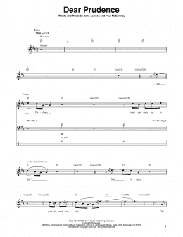 page one of Dear Prudence (Bass Guitar Tab)