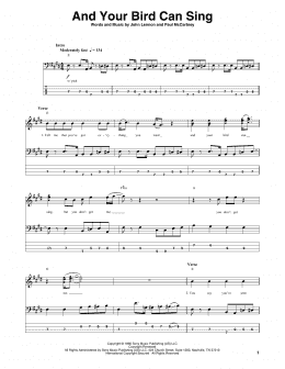 page one of And Your Bird Can Sing (Bass Guitar Tab)