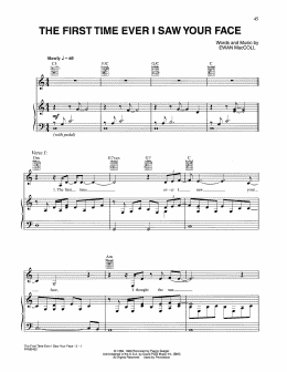 page one of The First Time Ever I Saw Your Face (Piano, Vocal & Guitar Chords (Right-Hand Melody))