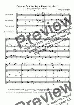 page one of Royal Fireworks Music, Overture (Saxophone Quartet, AATB)