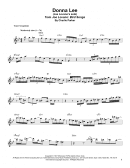 page one of Donna Lee (Tenor Sax Transcription)