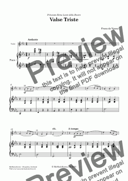 page one of Vecsey Valse Triste for Violin and Piano -