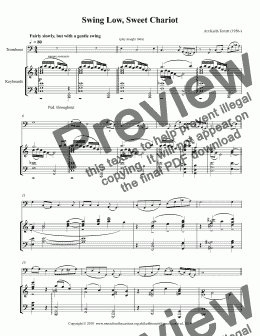 page one of Swing Low, Sweet Chariot for Trombone, Euphonium, Baritone  & Keyboard