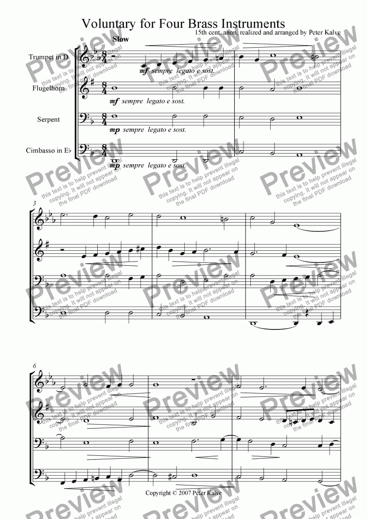 page one of Voluntary for Four Brass Instruments
