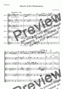 page one of  "March of the Musketeers" For Flute Ensemble (6 C Flutes)
