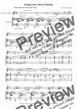 page one of Swing Low, Sweet Chariot for Bb Soprano Saxophone & Keyboard