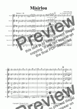page one of Misirlou - Pulp Fiction - Woodwind Quintet - C