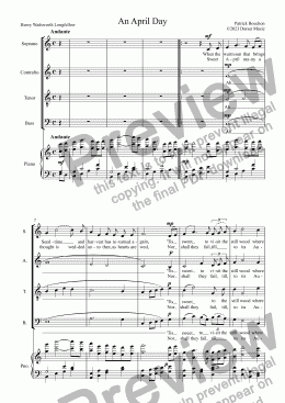 page one of An April Day (Longfellow) for S.A.T.B. Choir and Piano 