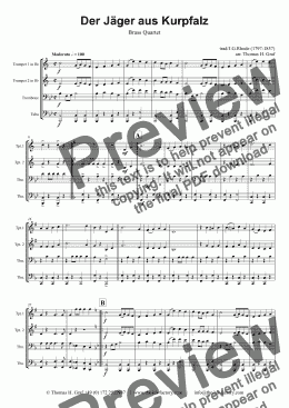 page one of A Hunter from the Palatinate - German March/Octoberfest - Brass Quartet - Score and parts