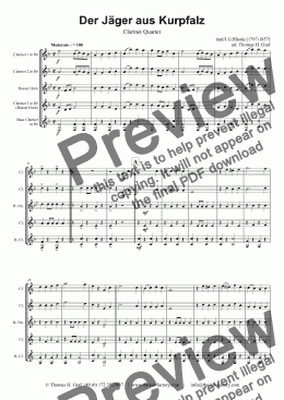 page one of A Hunter from the Palatinate - German March/Octoberfest - Clarinet Quartet - Score and parts