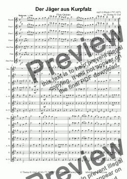 page one of A Hunter from the Palatinate - German March/Octoberfest - Flute Quintet - Score and parts
