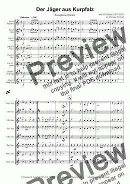 page one of A Hunter from the Palatinate - German March/Octoberfest - Saxophone Quintet - Score and parts