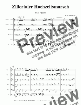 page one of Zillertaler Hochzeitsmarsch - October Fest - Brass Quintet - Eb - Score and parts