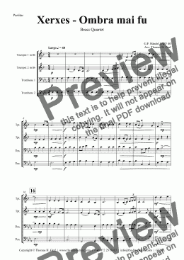 page one of Xerxes Largo - Ombra mai fu - Brass Quartet - Eb - Score and parts