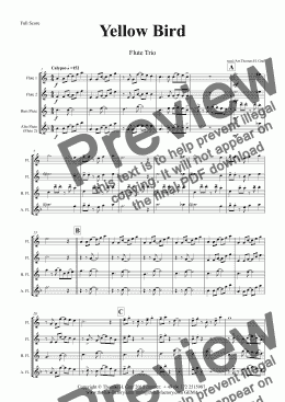 page one of Yellow Bird - Haitian Folk Song Calypso - Flute Trio - Score and parts