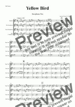 page one of Yellow Bird - Haitian Folk Song Calypso - Saxophone Trio - Score and parts
