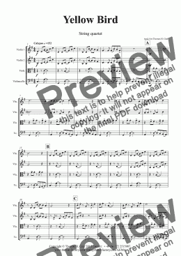 page one of Yellow Bird - Haitian Folk Song Calypso - String Quartet - Score and parts