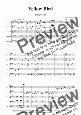 page one of Yellow Bird - Haitian Folk Song Calypso - String Quintet - Score and parts
