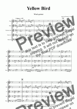 page one of Yellow Bird - Haitian Folk Song Calypso - Woodwind Quintet - Score and parts
