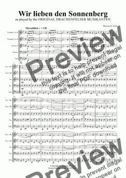 page one of Wir lieben den Sonnenberg - German Polka Octoberfest - Brass Quintet - Ab - Score and parts