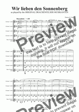 page one of Wir lieben den Sonnenberg - German Polka Octoberfest - Clarinet Quintet - Eb - Score and parts
