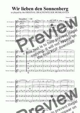 page one of Wir lieben den Sonnenberg - German Polka Octoberfest - Saxophone Quintet - Bb - Score and parts