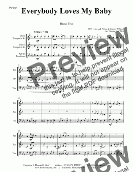 page one of Everybody Loves My Baby - Jazz Classic - Brass Trio -   - Score and parts