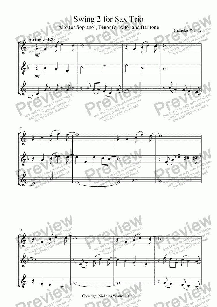 page one of Swing 2 for Sax Trio