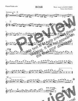 page one of Roar - Kathy Perry - flute or violin solo