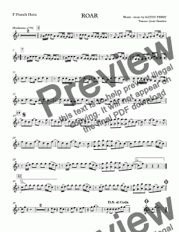page one of Roar - Kathy Perry - F french horn solo