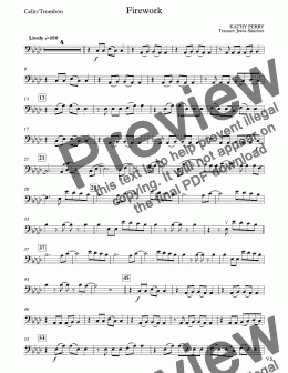 page one of Firework - Kathy Perry - Cello - Trombone solo