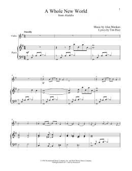 page one of A Whole New World (from Aladdin) (Violin and Piano)