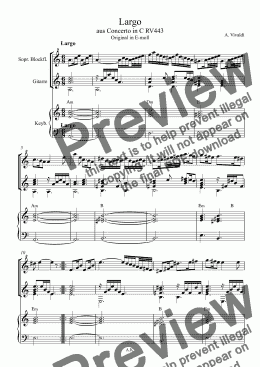 page one of Largo aus Concerto in C (Vivaldi RV443) Original in E-moll