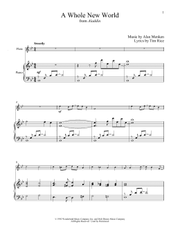 page one of A Whole New World (from Aladdin) (Flute and Piano)