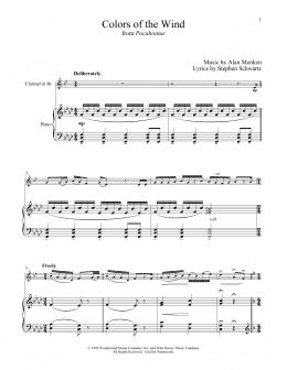 page one of Colors Of The Wind (from Pocahontas) (Clarinet and Piano)
