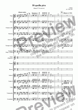 page one of Di quella pira (from Il Trovatore) arranged for tenor, male chorus and small orchestra