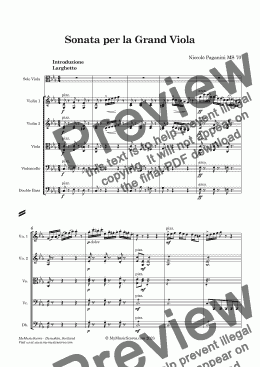 page one of Sonata per la Grand Viola, MS 70 for Viola and String Orchestra