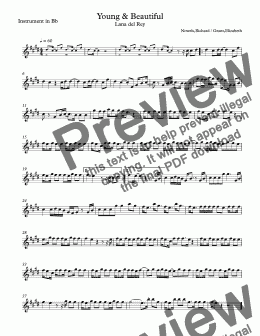 page one of Young and Beautiful - Tenor sax