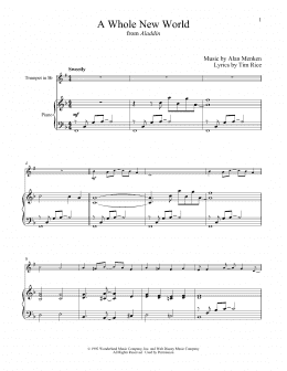 page one of A Whole New World (from Aladdin) (Trumpet and Piano)
