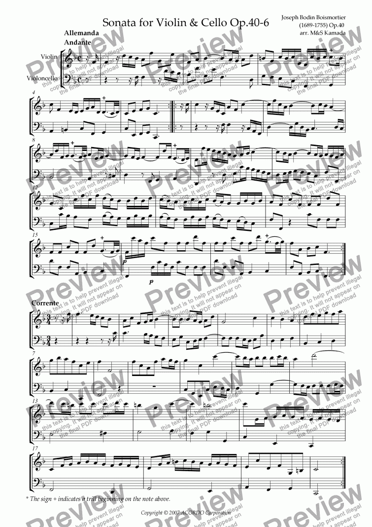 page one of Sonata (Duet) for Violin & Cello Op.40-6