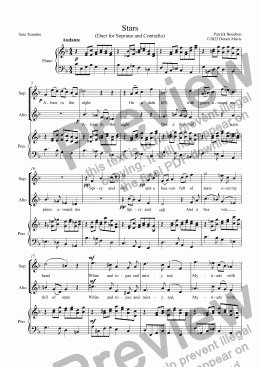 page one of Stars (Sara Teasdale) duet for Soprano and Alto with Piano