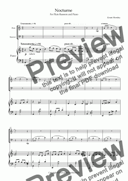 page one of Nocturne. Original For Flute, Bassoon and Piano.
