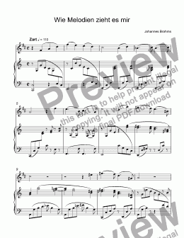 page one of Brahms - Wie Melodien zieht es mir for trumpet Bb & piano