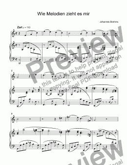 page one of Brahms - Wie Melodien zieht es mir foк trumpet С & piano