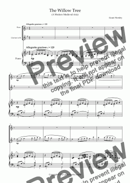 page one of  "The Willow Tree" A Modern Medieval Aria for Flute, Clarinet and Piano